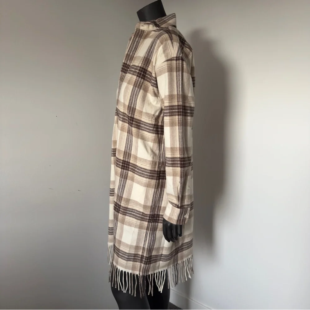 250. NWT Polo Ralph Lauren Plaid Fringe Cotton Tunic Dress Neutral Brown Check 8 - Picture 6 of 9